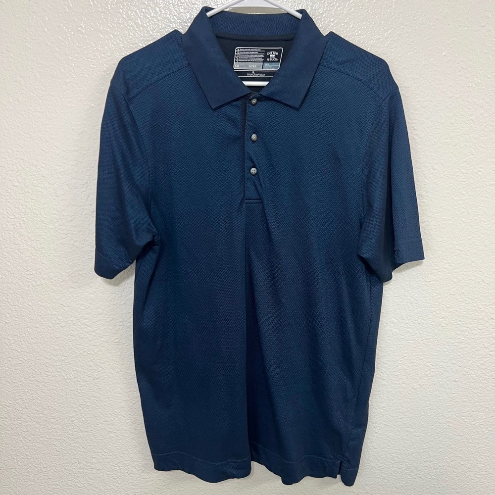 Cutter & Buck CB DryTec Luxe‎ Nanotex Golf Shirt Mens Medium Herringbone 0481